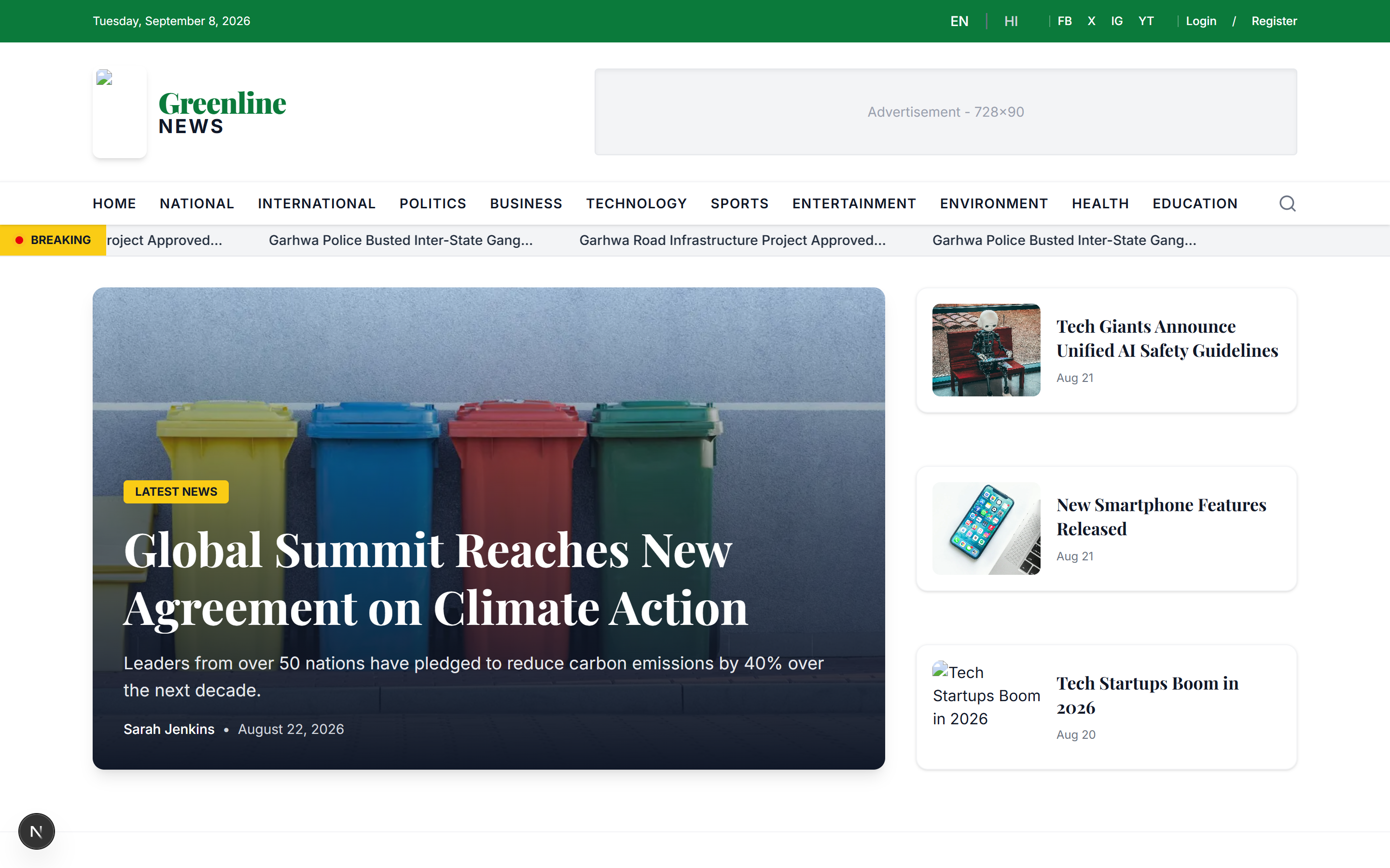 A modern bilingual news portal for environment and daily news