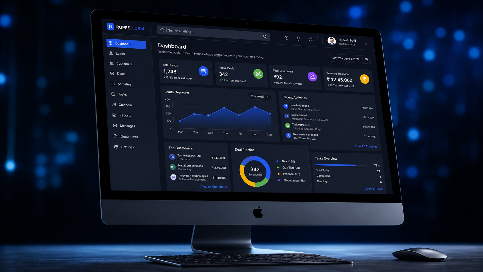 A CRM interface for managing business relationships